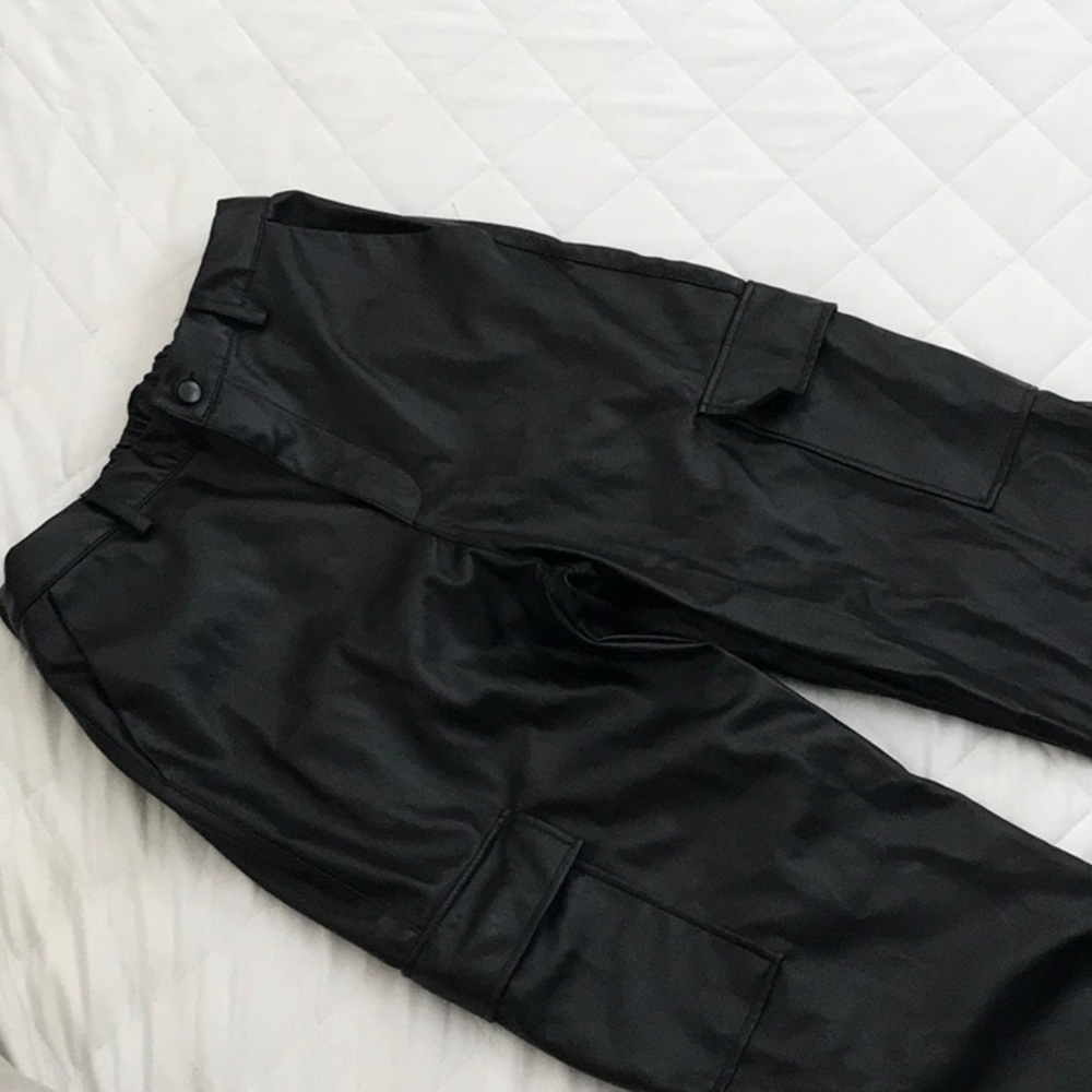 Love Tree Black Leather Cargo Pants